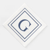 Deep Navy And White Square Border Monogram  Servet (Hoek)