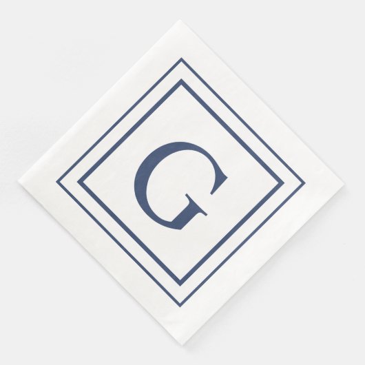 Deep Navy And White Square Border Monogram  Servet (Hoek)
