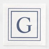 Deep Navy And White Square Border Monogram  Servet (Voorkant)