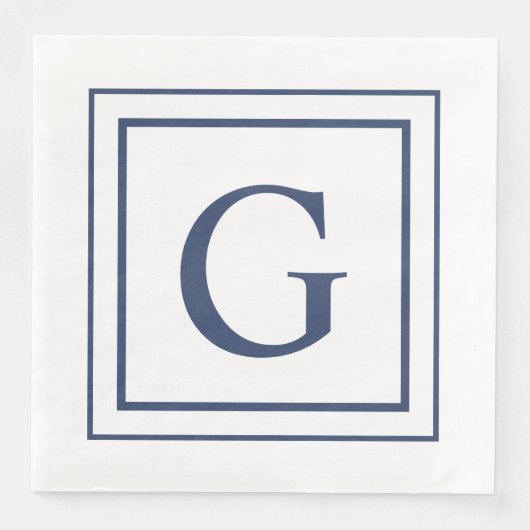 Deep Navy And White Square Border Monogram  Servet (Voorkant)