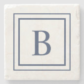 Deep Navy And White Square Border Monogram  Stenen Onderzetter (Voorkant)