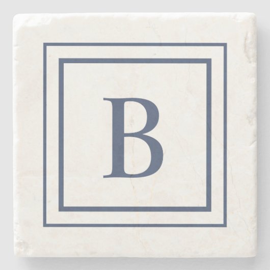 Deep Navy And White Square Border Monogram Stenen Onderzetter (Voorkant)