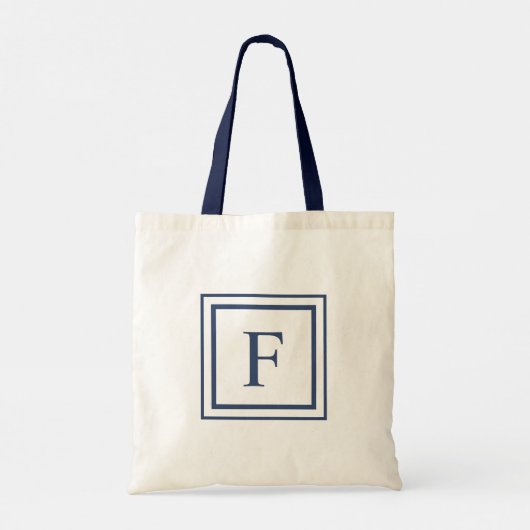 Deep Navy And White Square Border Monogram Tote Bag (Achterkant)