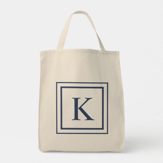 Deep Navy And White Square Border Monogram Tote Bag (Achterkant)