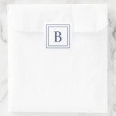 Deep Navy And White Square Border Monogram  Vierkante Sticker (Tas)