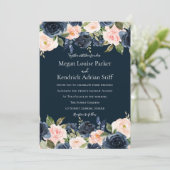 Deep Navy Blue Blush Botanical Weddenschap Kaart (Staand voorkant)