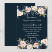Deep Navy Blue Blush Botanical Weddenschap Kaart (Voorkant / Achterkant)