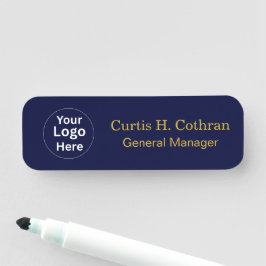 Deep Navy Blue & Gold Color Name Tag Design