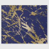 Deep Navy Blue Gold Marble Shiny Glam Cadeaupapier (Vlak)