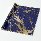 Deep Navy Blue Gold Marble Shiny Glam Cadeaupapier (Uitgerold)