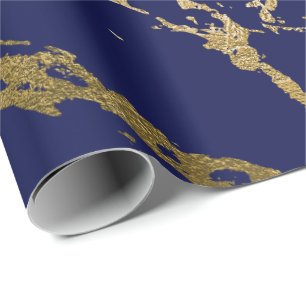 Deep Navy Blue Gold Marble Shiny Glam Cadeaupapier