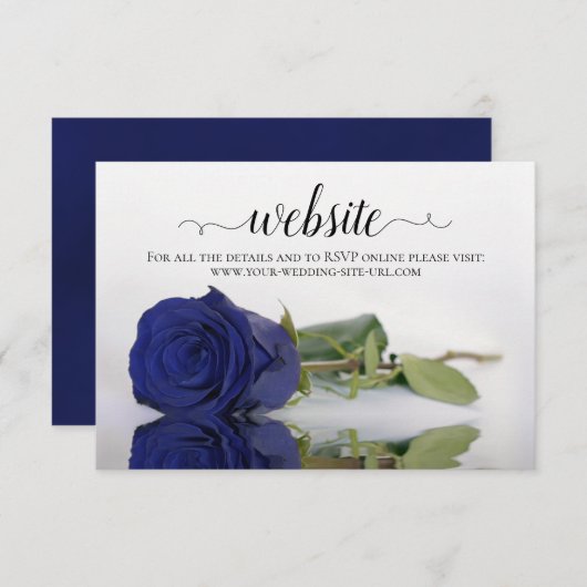 Deep Navy Blue Roos Elegant Wedding Website Informatiekaartje (Voorkant / Achterkant)