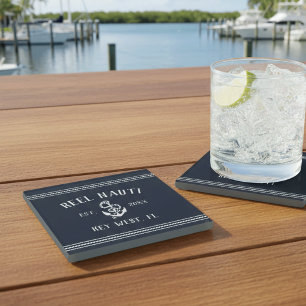 Deep Navy Blue   Rustieke Anker Boot Naam Glazen Onderzetter