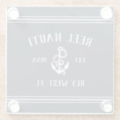 Deep Navy Blue | Rustieke Anker Boot Naam Glazen Onderzetter (Achterkant)