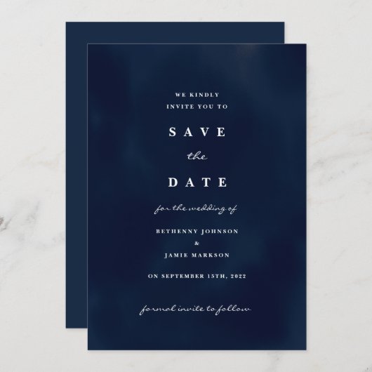 Deep Navy Blue Save the Date Invitation Kaart (Voorkant / Achterkant)
