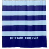 Deep Navy Blue & Sky Blue Stripes Patroon Douchegordijn (Voorkant)