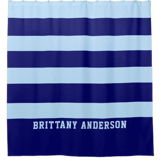 Deep Navy Blue & Sky Blue Stripes Patroon Douchegordijn (Voorkant)