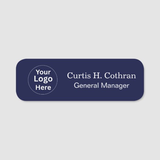 Deep Navy Blue & White Name Tag Design (Voorkant)