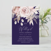 Deep Navy & Blush Designer Dusty Rose Wedding Kaart (Staand voorkant)