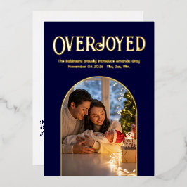 Deep Navy Christmas Baby geboorteaankondiging foto Folie Feestdagenkaart