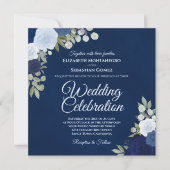 Deep Navy Elegant Indigo Dusty Blue Rozen Weddensc Kaart (Voorkant)