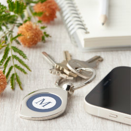 Deep Navy en het Witte Vierkant Grensmonogram Sleutelhanger