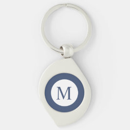 Deep Navy en het Witte Vierkant Grensmonogram Sleutelhanger