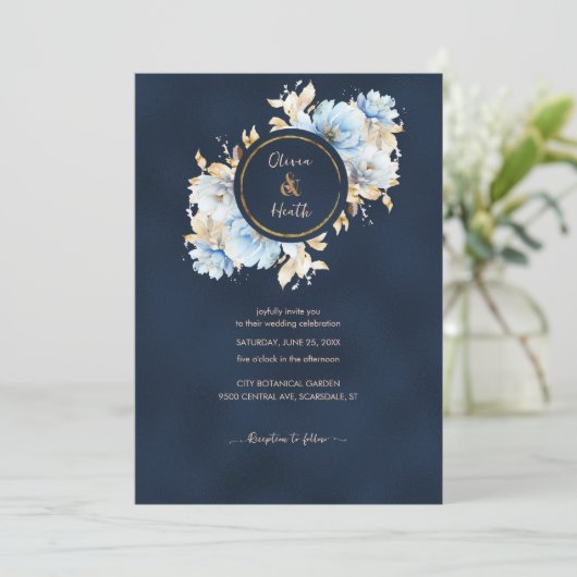 Deep Navy en Ice Blue bruiloft Kaart (Staand voorkant)