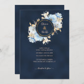 Deep Navy en Ice Blue bruiloft Kaart (Voorkant / Achterkant)