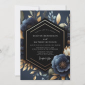 Deep Navy Floral Luxe Wedding Kaart (Voorkant)