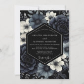 Deep Navy Floral Opulence Wedding Kaart (Voorkant)
