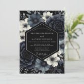 Deep Navy Floral Opulence Wedding Kaart (Staand voorkant)