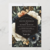 Deep Navy Floral Woodland Wedding Kaart (Voorkant)