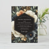 Deep Navy Floral Woodland Wedding Kaart (Staand voorkant)