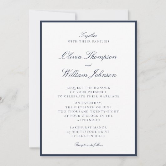 Deep Navy Framed Wedding Invitation Kaart (Voorkant)