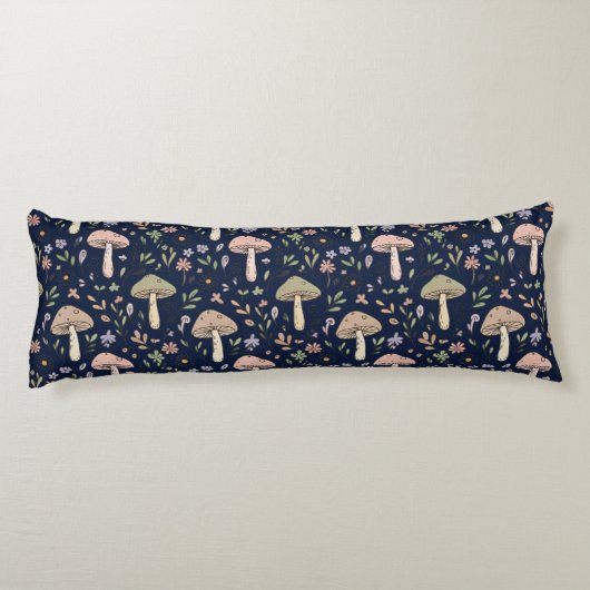 Deep Navy Fungi Seamless Moody Dark Academia Lichaamskussen (Achterkant)