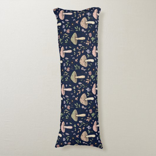 Deep Navy Fungi Seamless Moody Dark Academia Lichaamskussen (Voorkant Verticaal)