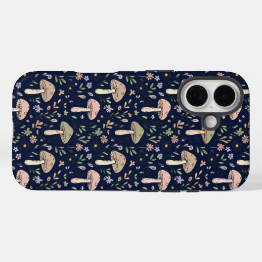 Deep Navy Fungi Seamless Pattern Dark Academia Case-Mate iPhone Case (Achterkant (horizontaal))