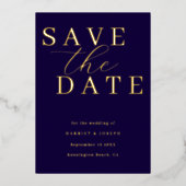 Deep Navy & Gold Foil Wedding Save The Date Folie Uitnodiging (Voorkant)