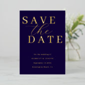 Deep Navy & Gold Foil Wedding Save The Date Folie Uitnodiging (Staand Voorkant)