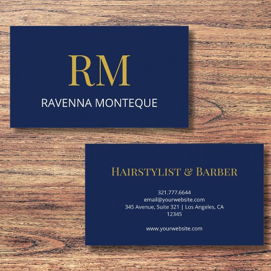 Deep Navy Gold Monogram Personalized Name Luxury  Visitekaartje