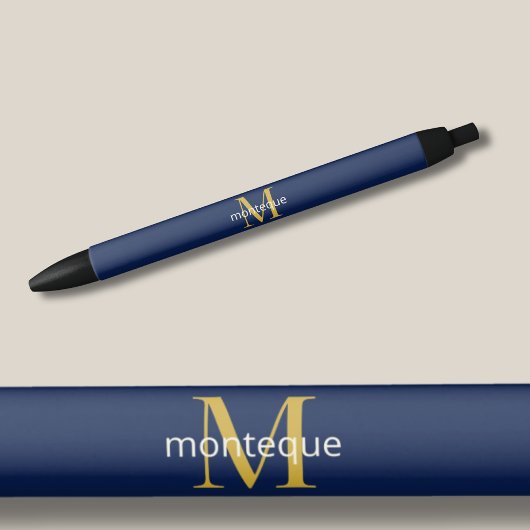 Deep Navy Gold Monogram Personalized Name Luxury Zwarte Inkt Pen
