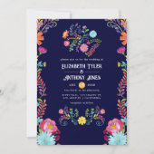 Deep Navy & Marigold Floral Mexican Fiesta Wedding Kaart (Voorkant)
