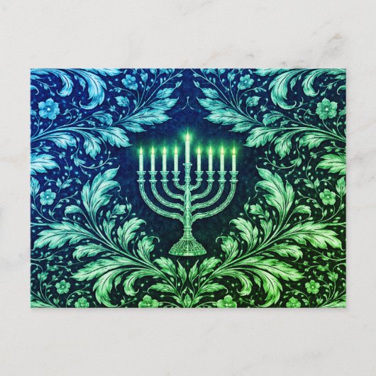 Deep Navy Menorah William Morris Pattern Briefkaart (Voorkant)
