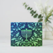 Deep Navy Menorah William Morris Pattern Briefkaart (Staand voorkant)