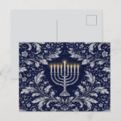 Deep Navy Menorah William Morris Pattern Briefkaart (Voorkant / Achterkant)