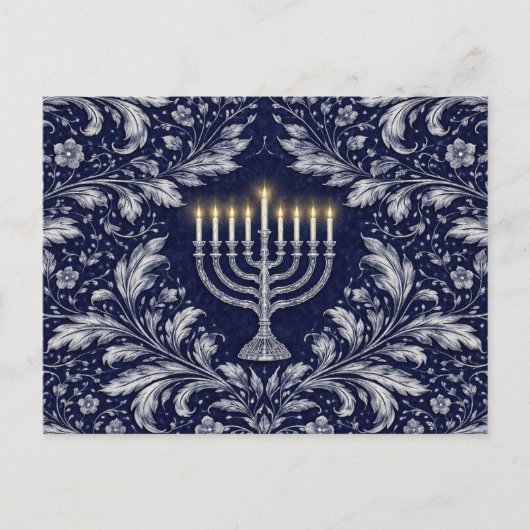 Deep Navy Menorah William Morris Pattern Briefkaart (Voorkant)