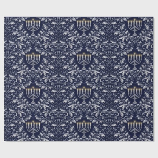 Deep Navy Menorah William Morris Pattern Cadeaupapier (Vlak)