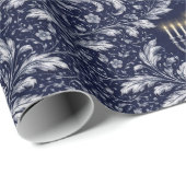 Deep Navy Menorah William Morris Pattern Cadeaupapier (Rol Hoek)