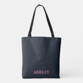 Deep navy pink aangepaste naam tote bag (Achterkant)